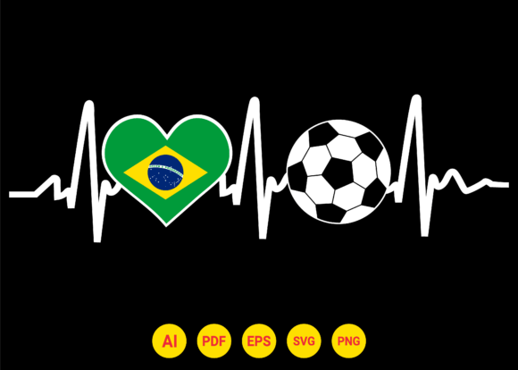 Brazil Flag Football Soccer Heartbeat Graphics for T-Shirt Designs