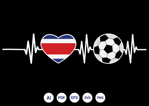 CostaRica Flag Football Soccer Heartbeat: T-Shirt Design Graphics