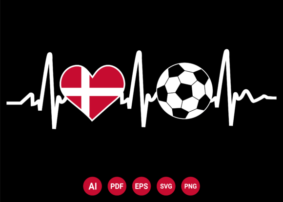 Denmark Flag Football Soccer Heartbeat: T-Shirt Graphics