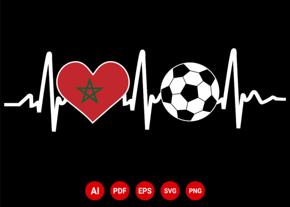 Morocco Flag Football Soccer Heartbeat Graphics for T-Shirt Designs