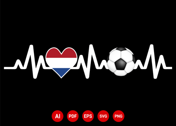Netherlands Football Soccer Heartbeat Graphics & T-Shirt Designs
