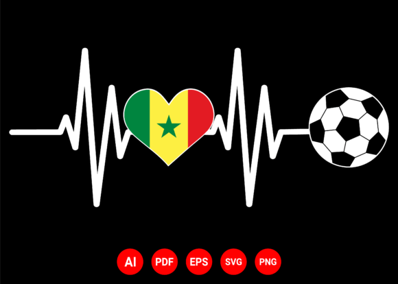 Senegal Flag Football Soccer Heartbeat Graphics for T-Shirt Designs