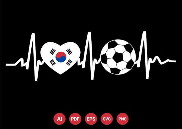 South Korea Football Soccer Heartbeat Graphics for T–Shirt Designs