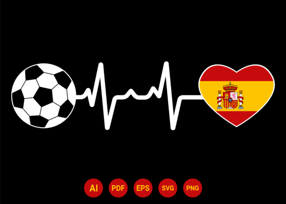 Spain Flag Football Soccer Heartbeat Graphics for T-Shirt Designs