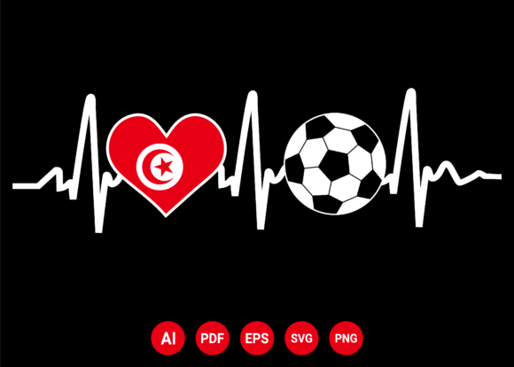 Tunisia Flag Football Soccer Heartbeat: Graphics & T-Shirt Designs