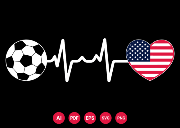 USA Flag Football Soccer Heartbeat Graphics for T-Shirt Designs