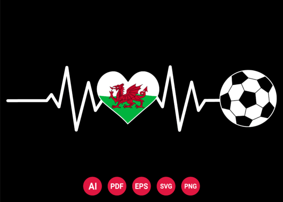 Wales Flag Football Soccer Heartbeat Graphics for T-Shirt Designs